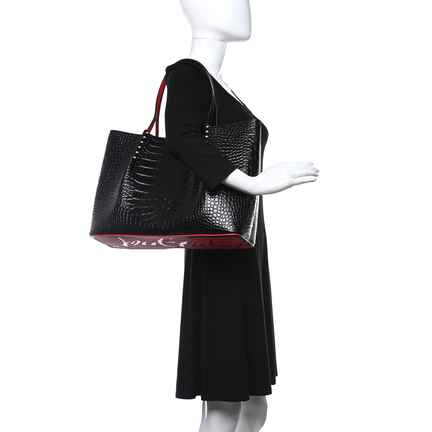 Christian Louboutin Calfskin Crocodile Embossed Spikes Large Cabarock Black 2 of 7
