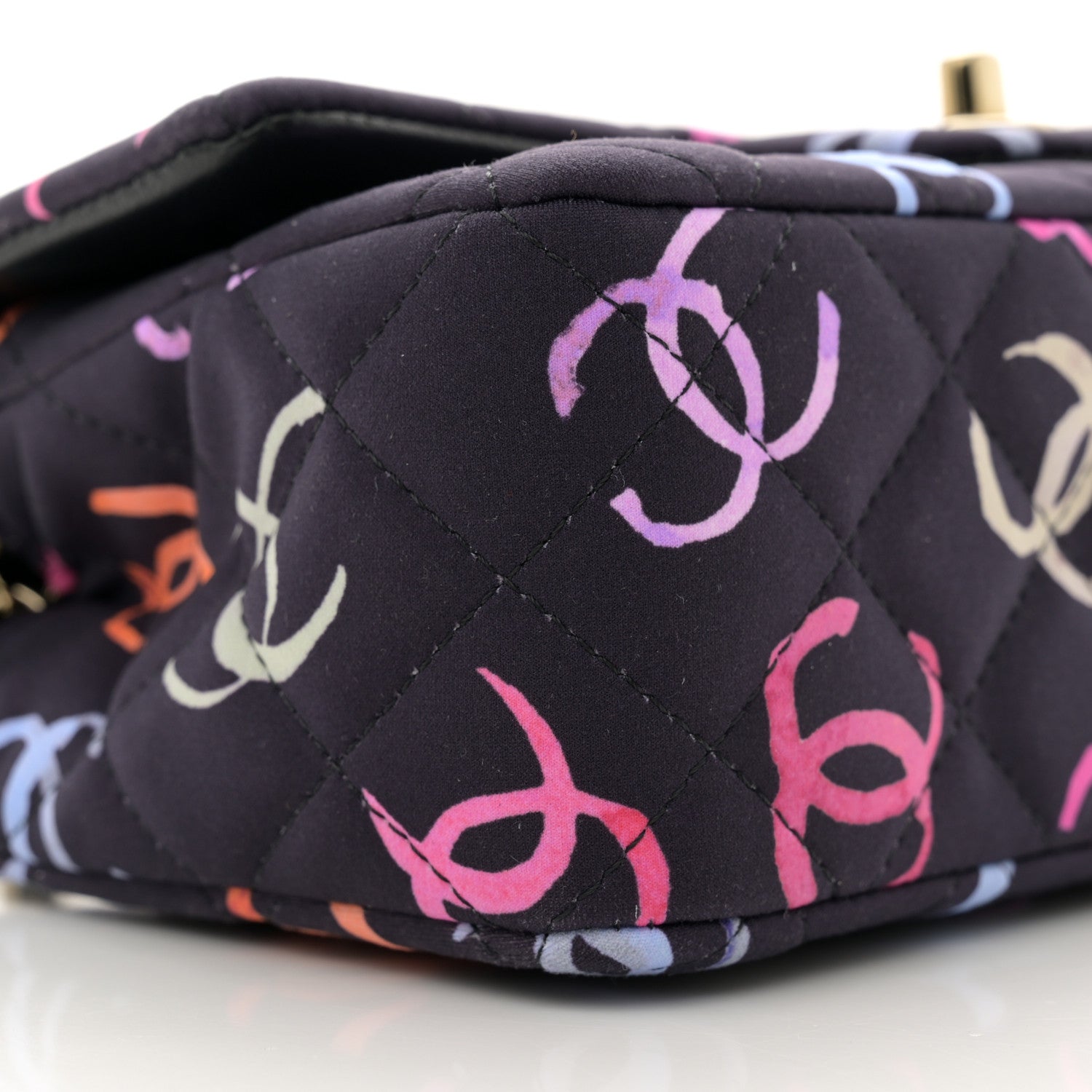 Chanel Printed Fabric Quilted Mini Rectangular Flap Black Pink Blue Yellow Orange 9 of 10