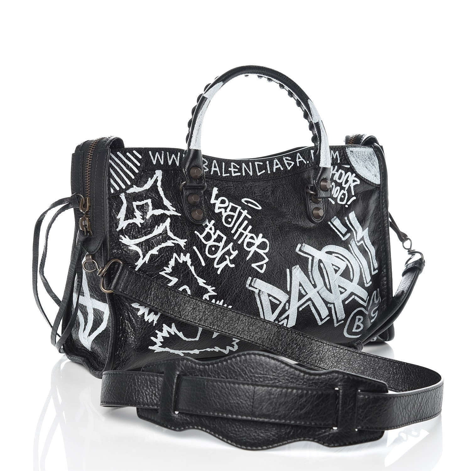 Balenciaga Agneau Classic Hardware Graffiti All Over S City Black 3 of 9