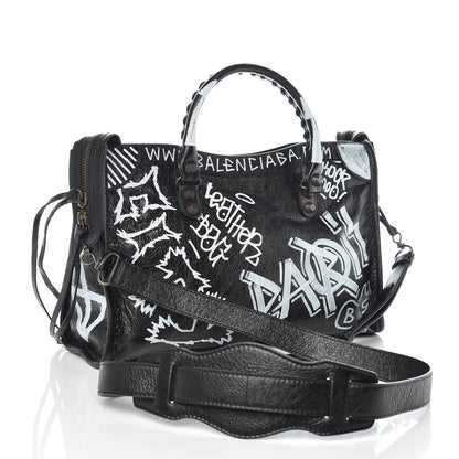 Balenciaga Agneau Classic Hardware Graffiti All Over S City Black 4 of 10