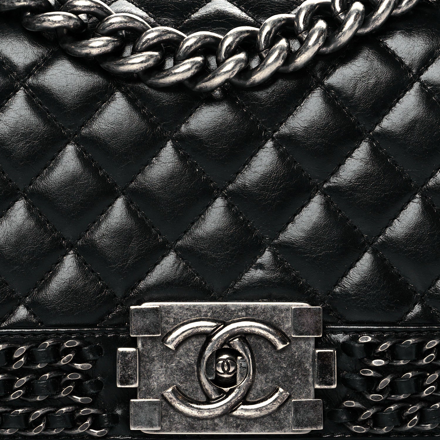 Chanel Glazed Calfskin Quilted Small Boy Chained Flap Black 7 of 10