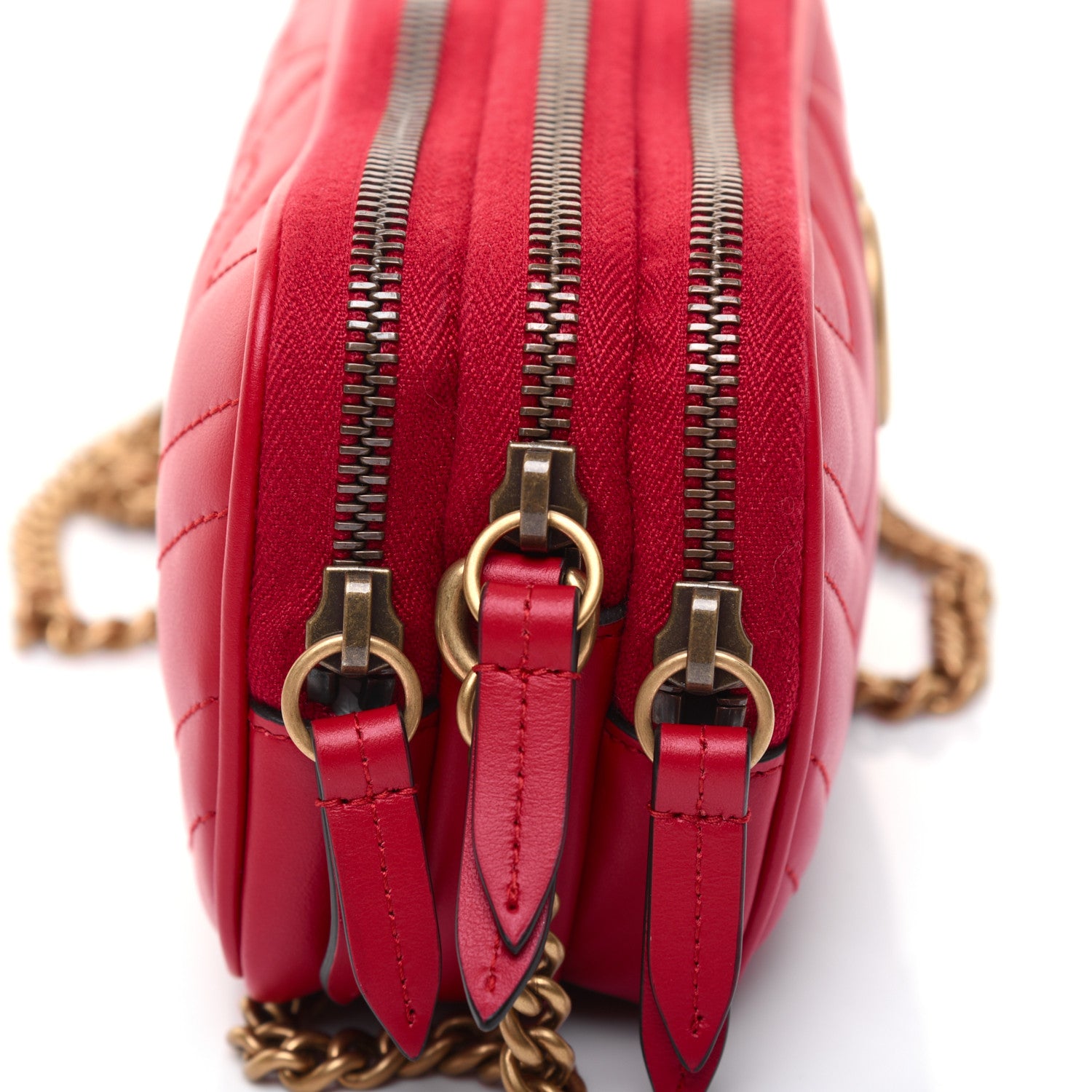 Gucci Calfskin Matelasse Mini GG Marmont Chain Crossbody Bag Hibiscus Red 14 of 16