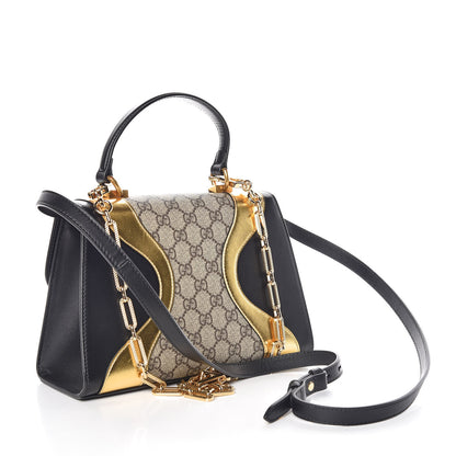 Gucci GG Supreme Monogram Small Osiride Top Handle Bag Black Gold 4 of 10