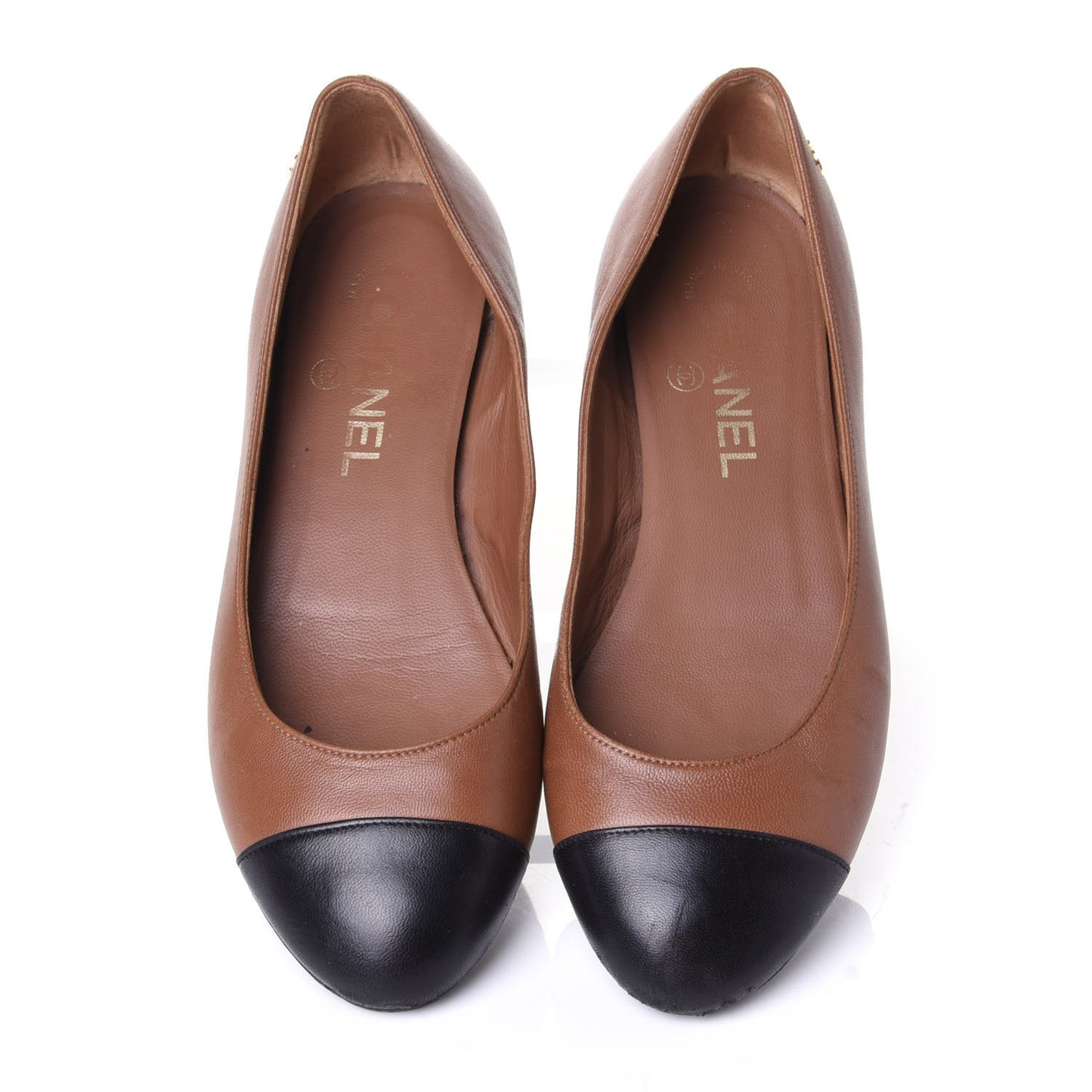 Lambskin Cap Toe CC Ballerina Flats 35.5 Marron Black