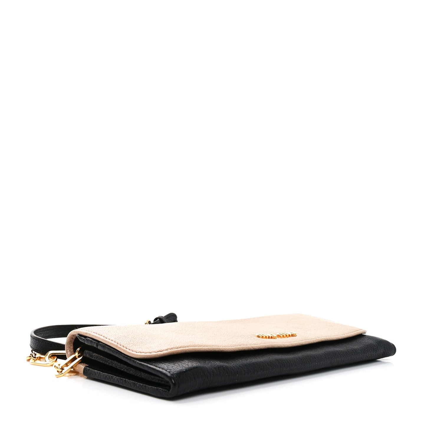 Goatskin Madras Bi-Color Wallet On Chain Beige Black