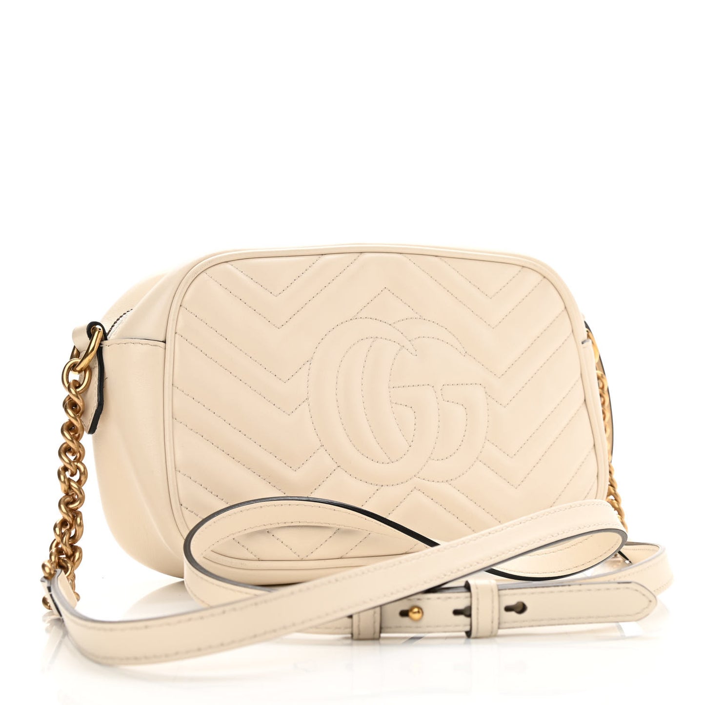 Calfskin Matelasse Small GG Marmont Chain Shoulder Bag White