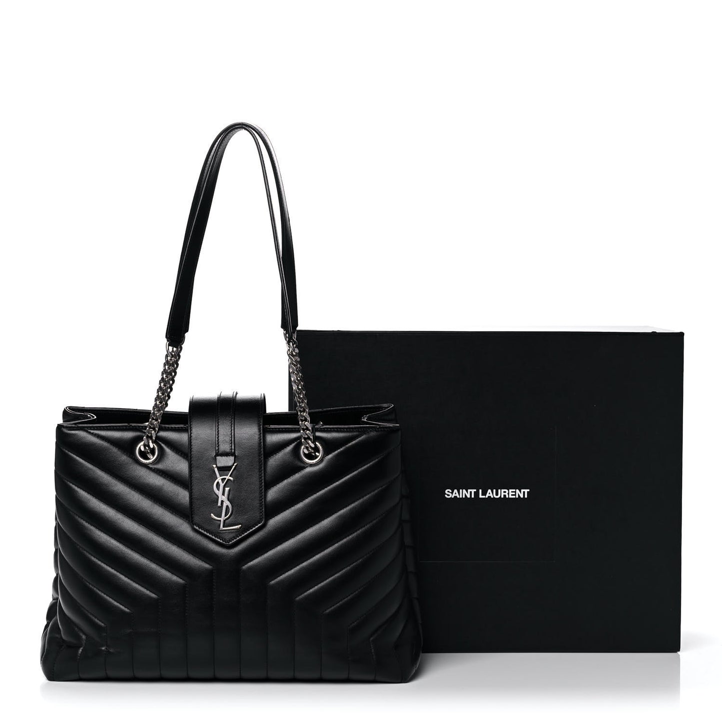 Calfskin Y Quilted Monogram Large Loulou Shopper Black