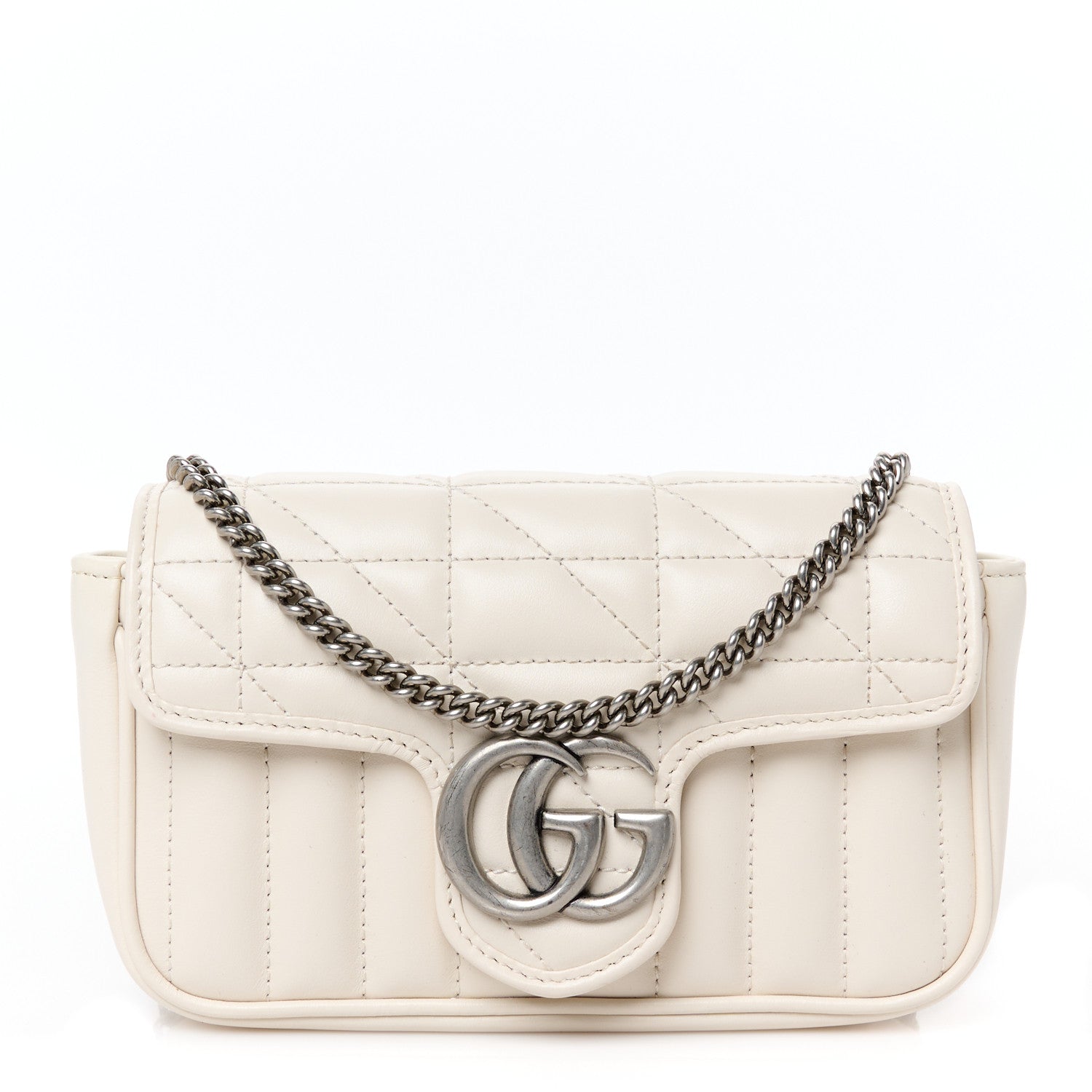 Gucci Calfskin Matelasse Aria Super Mini GG Marmont Shoulder Bag Mystic White 1 of 11