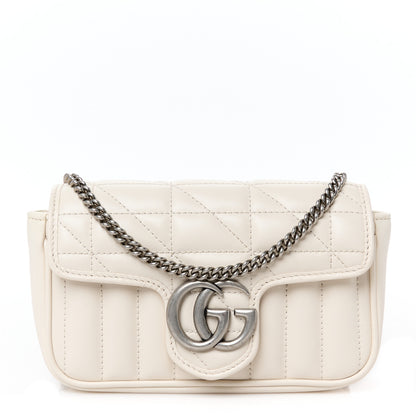 Gucci Calfskin Matelasse Aria Super Mini GG Marmont Shoulder Bag Mystic White 1 of 11