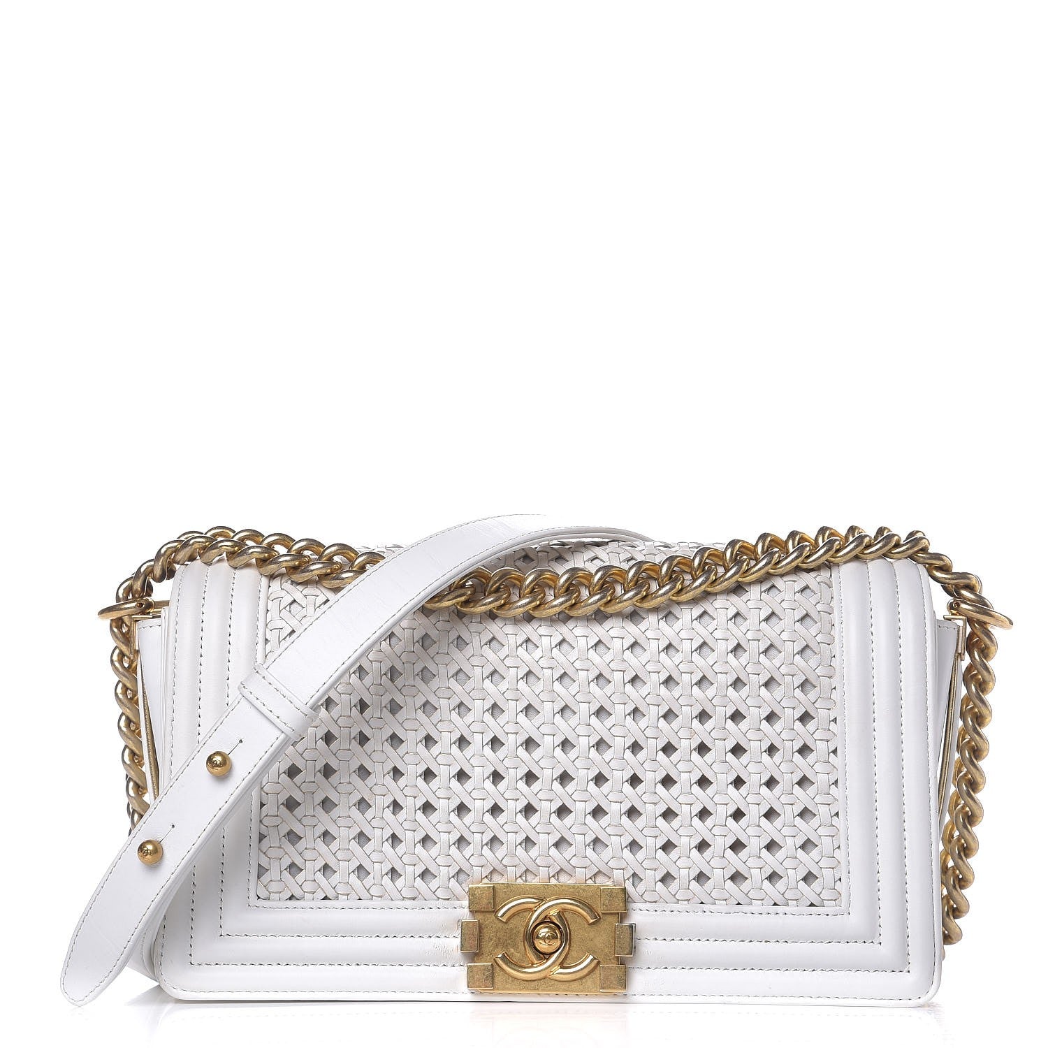 Chanel Sheepskin Braided Medium Boy Reverso Flap White 1 of 18