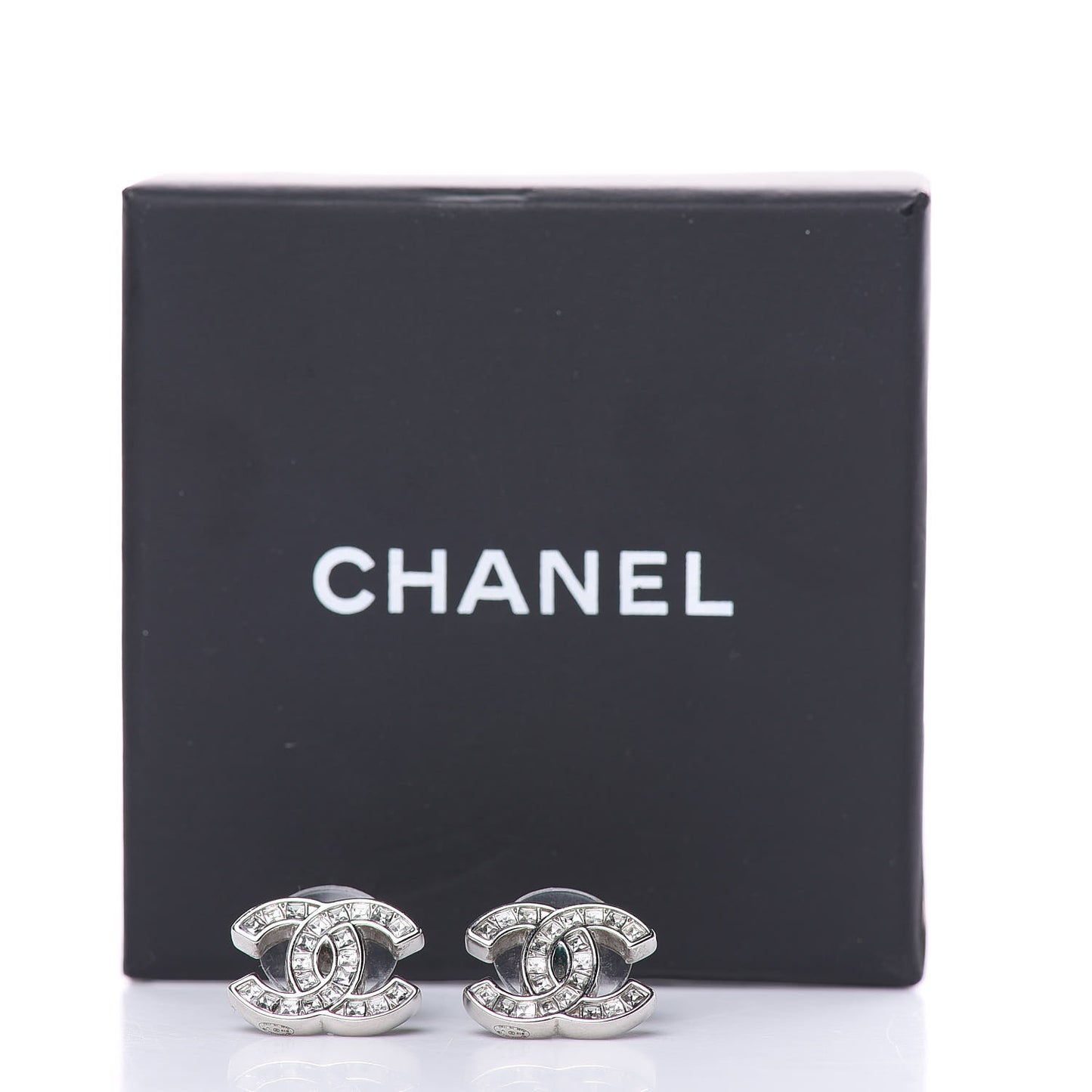 Baguette Crystal CC Earrings Silver