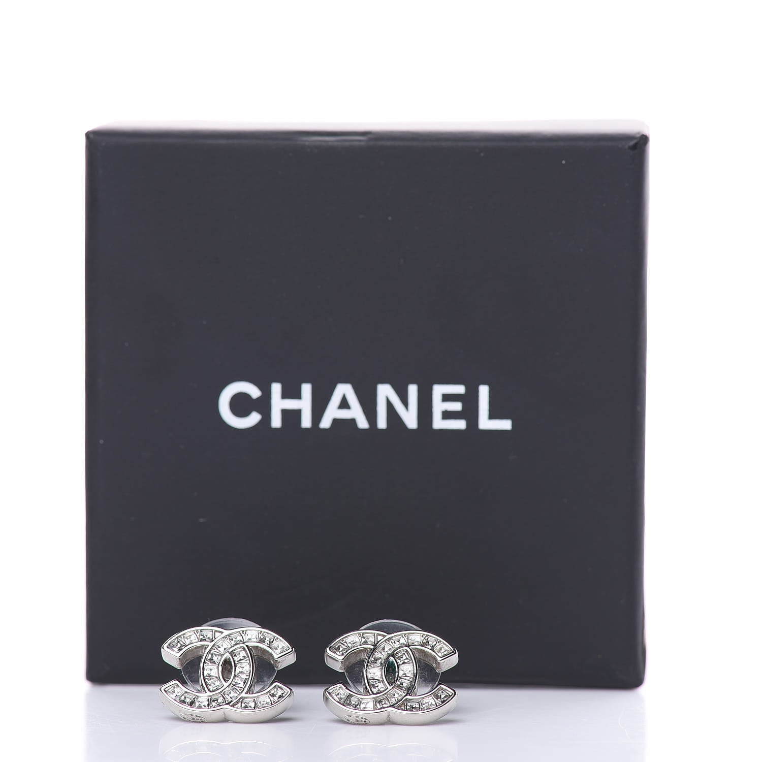 Chanel Baguette Crystal CC Earrings Silver 5 of 5