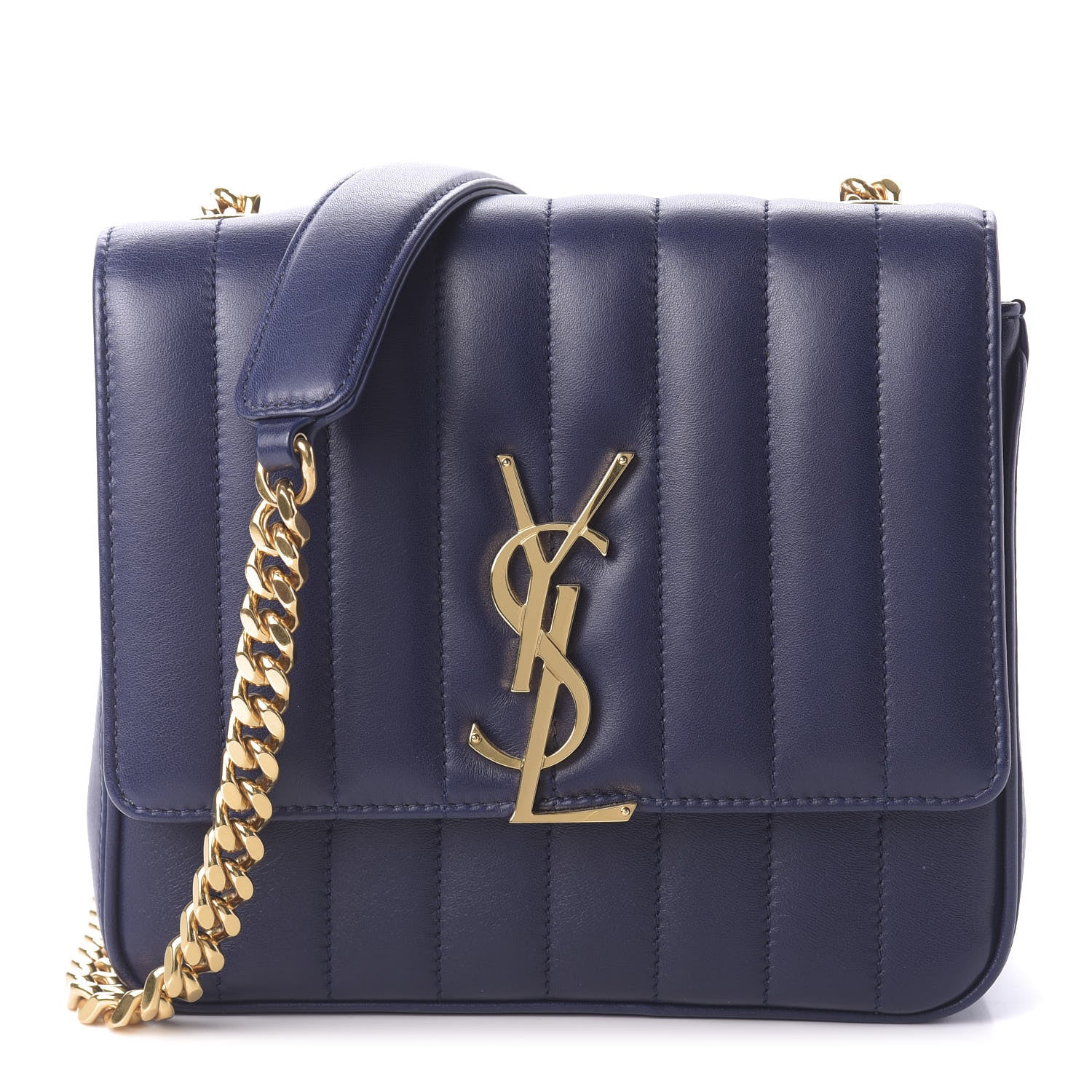 Saint Laurent Lambskin Matelasse Monogram Medium Vicky Chain Bag Blue 1 of 9