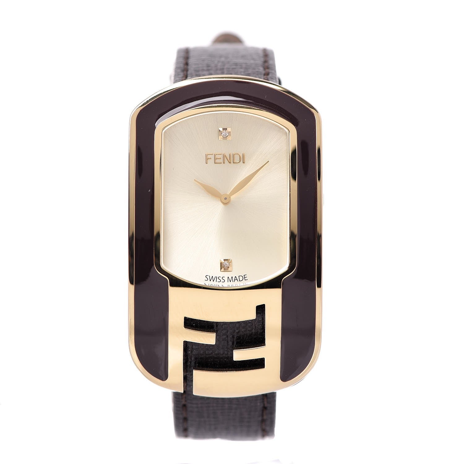 Fendi Stainless Steel Calfskin Diamond Enamel 29mm Chameleon Quartz Watch 1 of 12