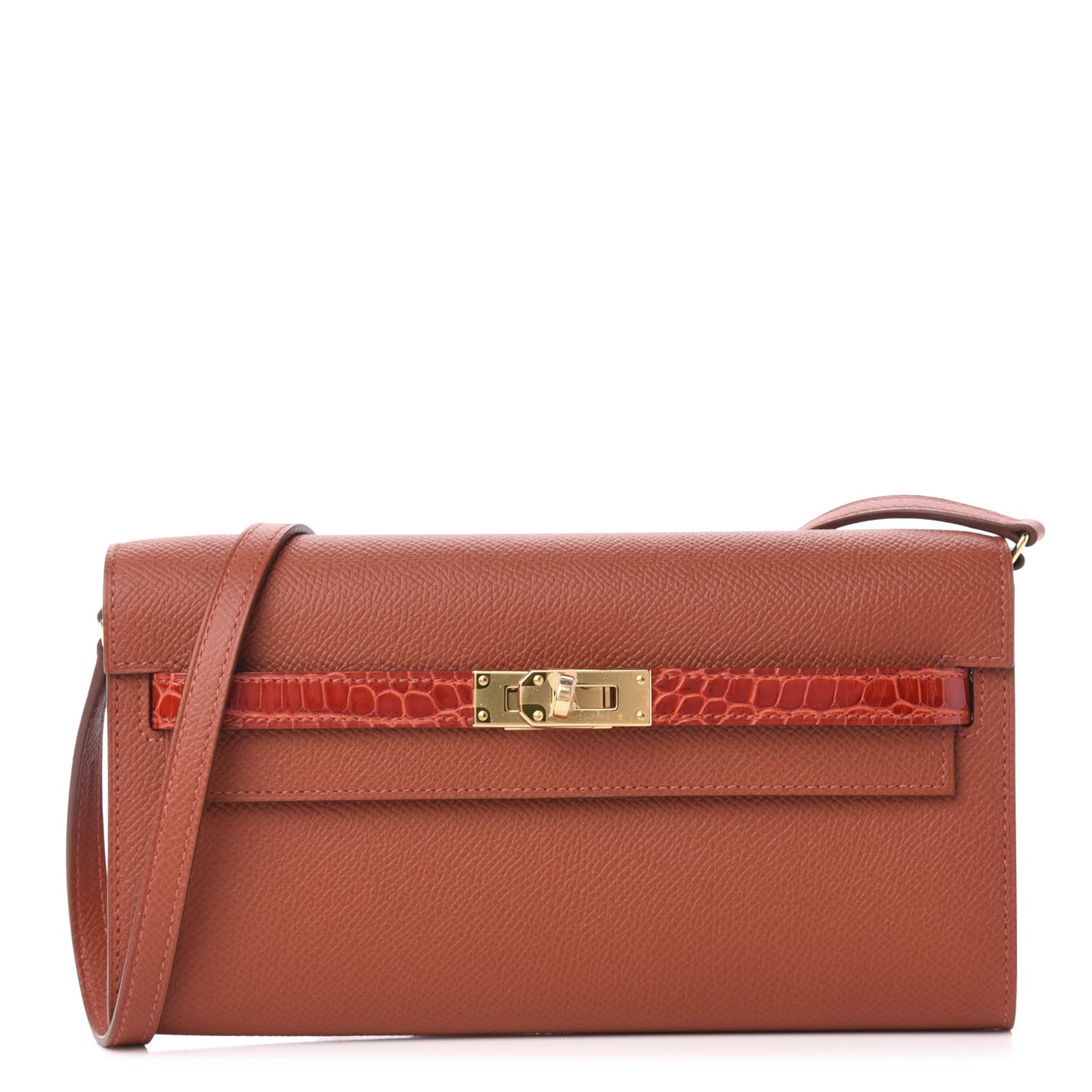 Epsom Shiny Alligator Touch Kelly Wallet To Go Brique Sanguine