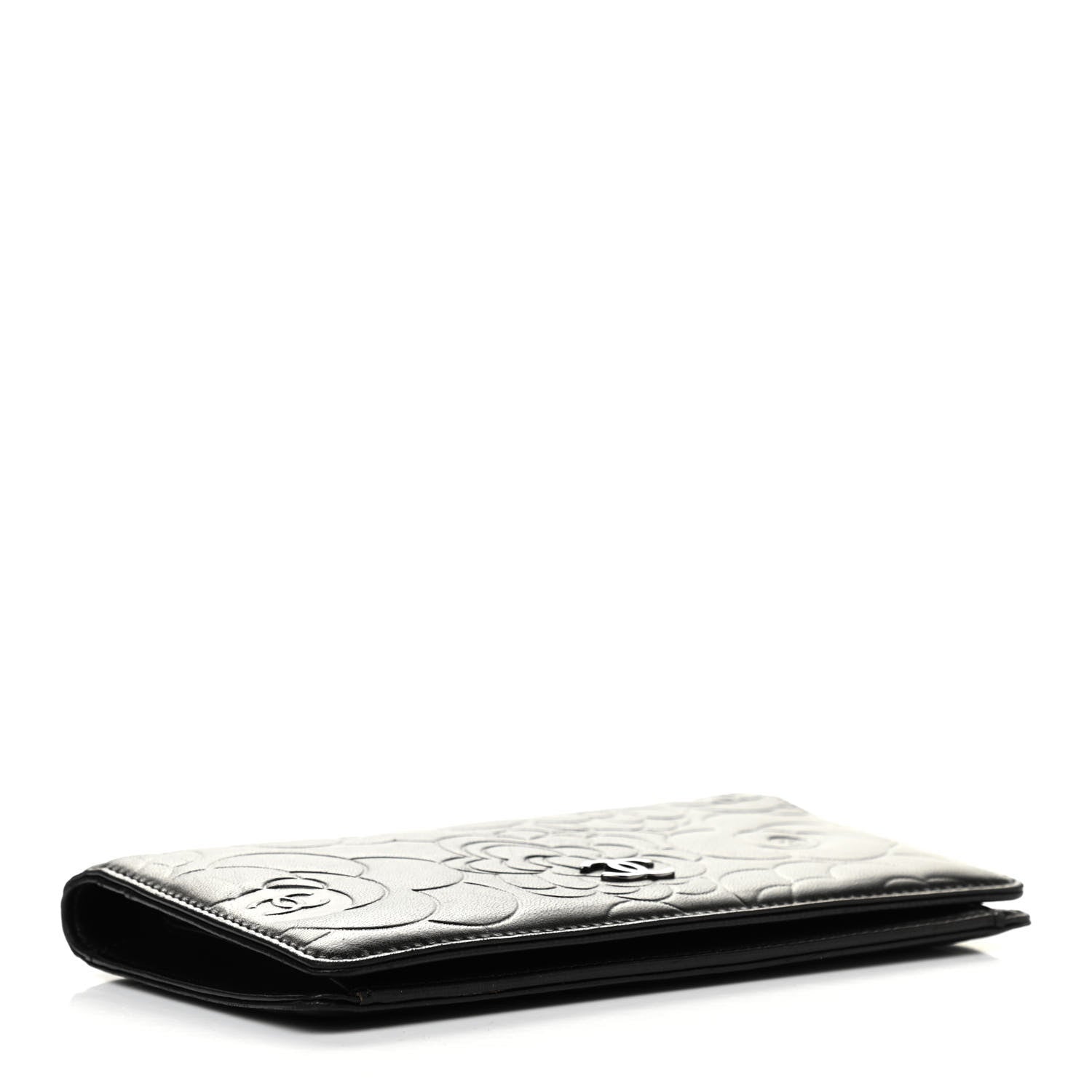 Chanel Lambskin Camellia Embossed Yen Wallet Black 4 of 10