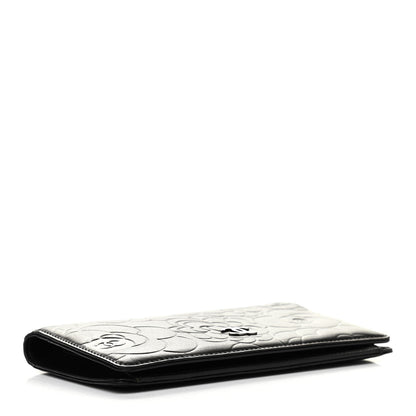Chanel Lambskin Camellia Embossed Yen Wallet Black 4 of 10