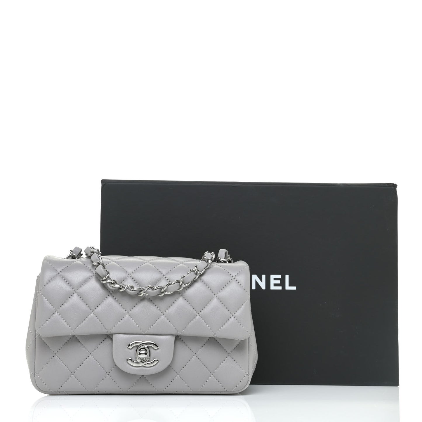 Lambskin Quilted Mini Rectangular Flap Grey