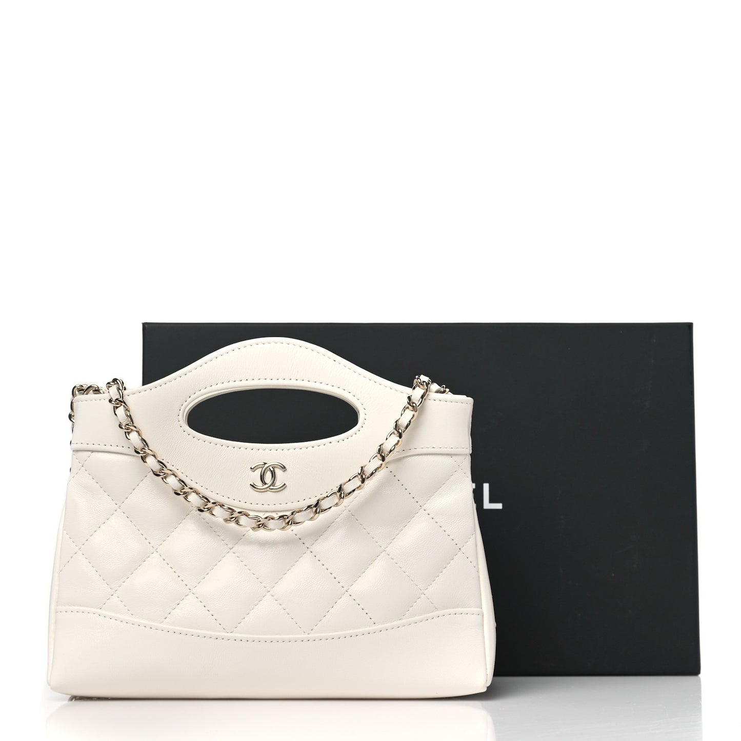 Shiny Crumpled Calfskin Quilted Nano 31 Shopping Bag White