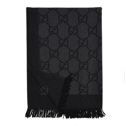 Gucci Wool Cashmere GG Monogram Blanket Grey Black 3 of 4