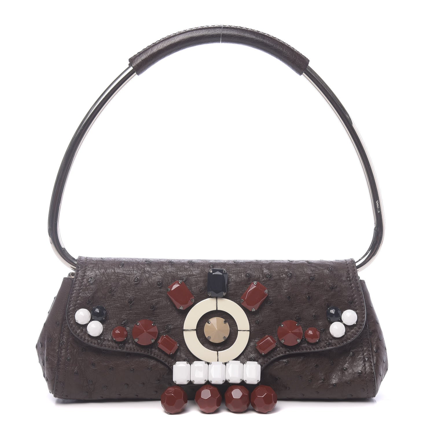 Prada Ostrich Beaded Bag Brown 1 of 10