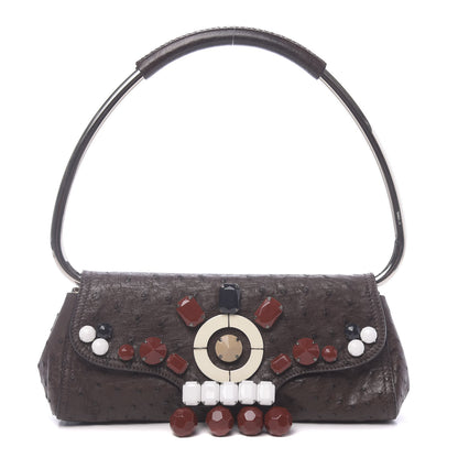Prada Ostrich Beaded Bag Brown 1 of 10