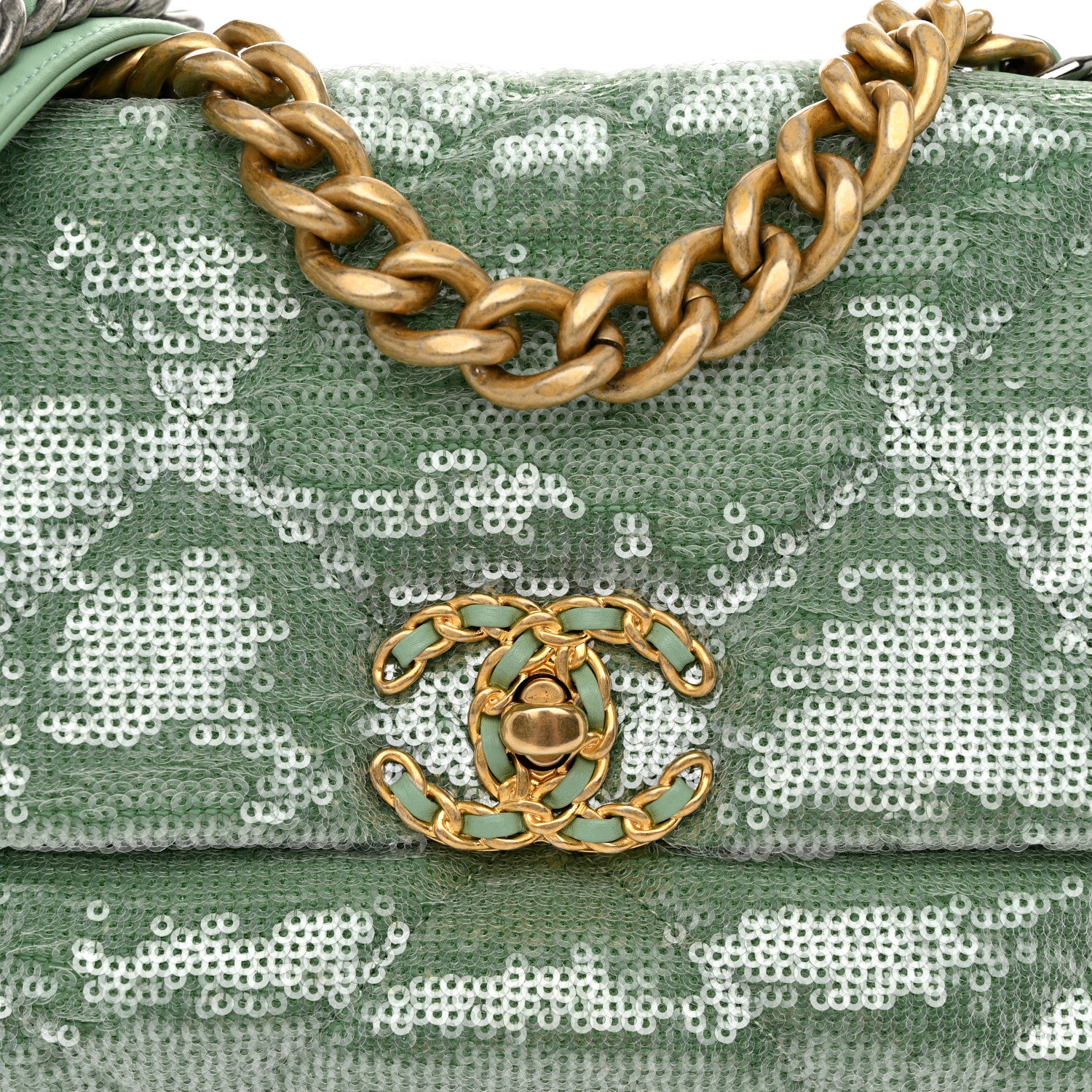 Chanel Sequin Quilted Medium Chanel 19 Flap Light Green 8 of 11