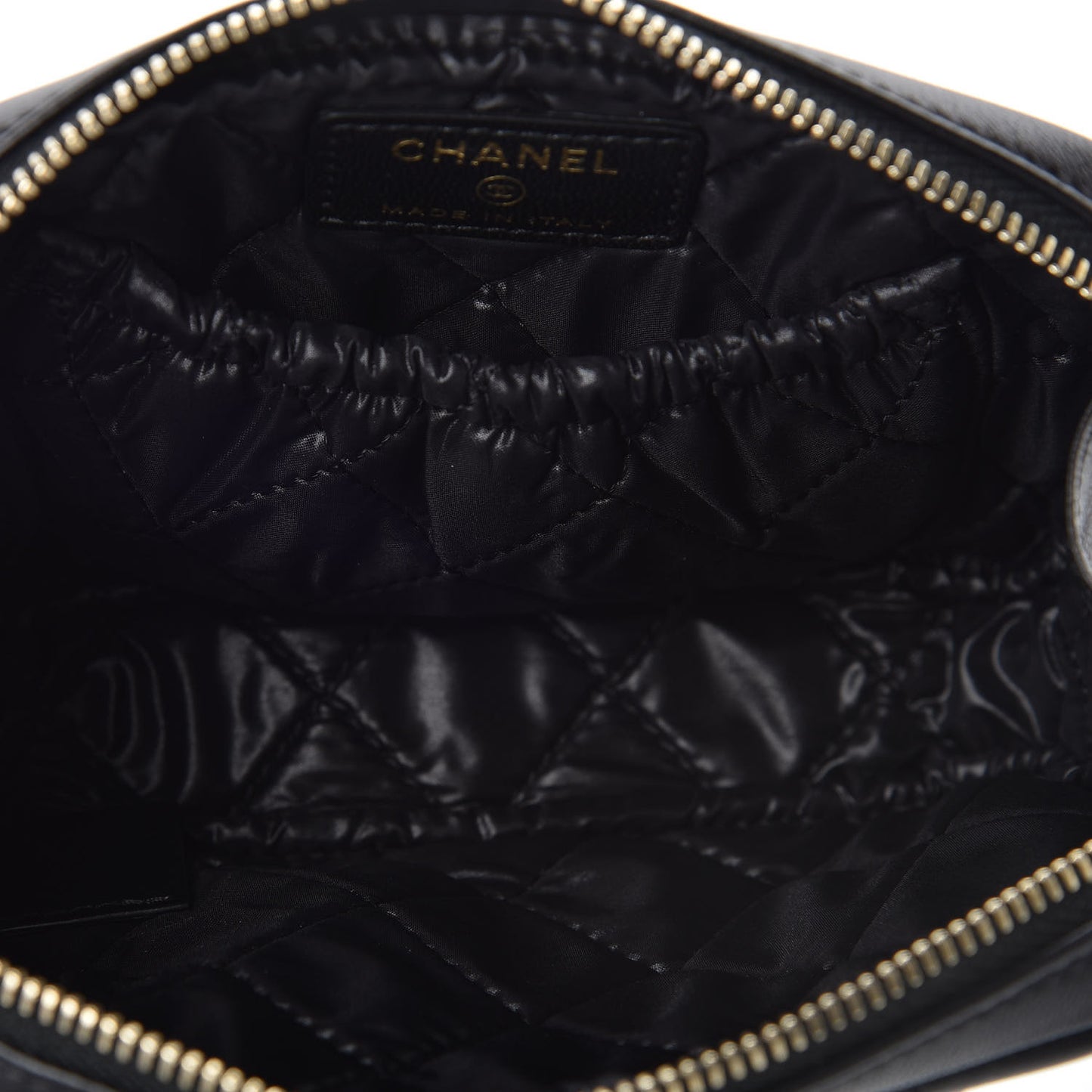 Lambskin Quilted Small Curvy Pouch Cosmetic Case Black