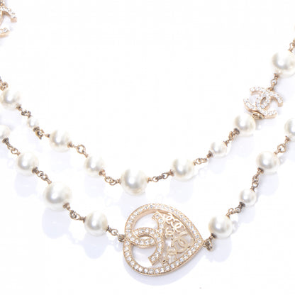 Chanel Swarovski Crystal CC Heart Pearl Necklace 1 of 4