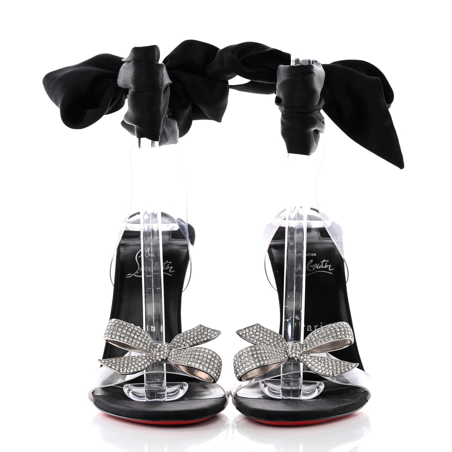 Christian Louboutin Satin Crystal PVC Astrinodo 100 Sandals 38.5 Black 2 of 17