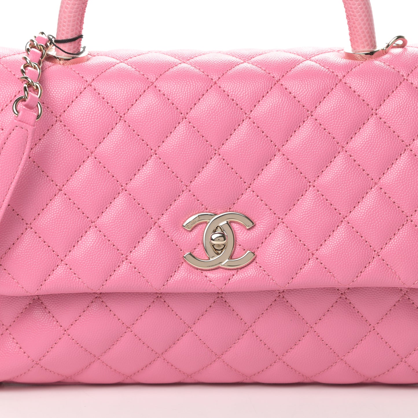 Caviar Lizard Embossed Quilted Small Coco Handle Flap Pink
