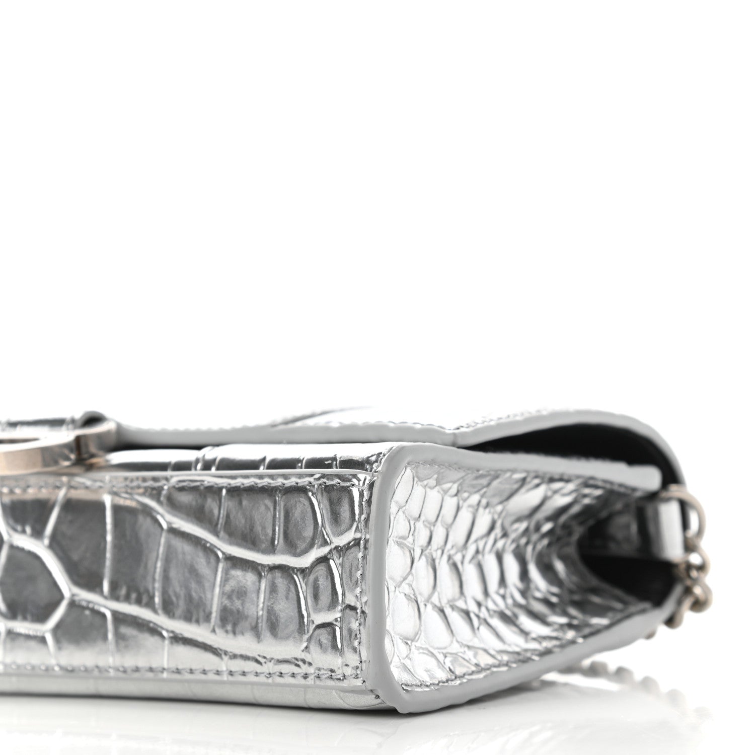 Balenciaga Metallic Calfskin Crocodile Embossed Hourglass Chain Bag Silver 10 of 11