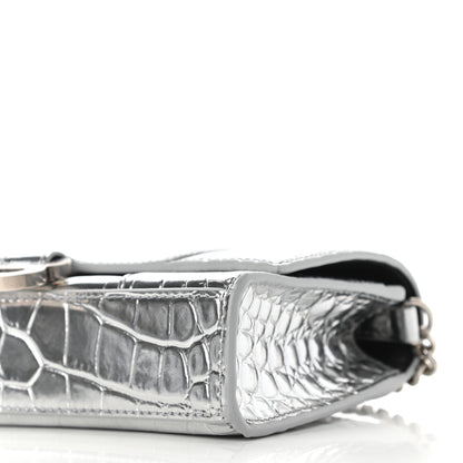Balenciaga Metallic Calfskin Crocodile Embossed Hourglass Chain Bag Silver 10 of 11