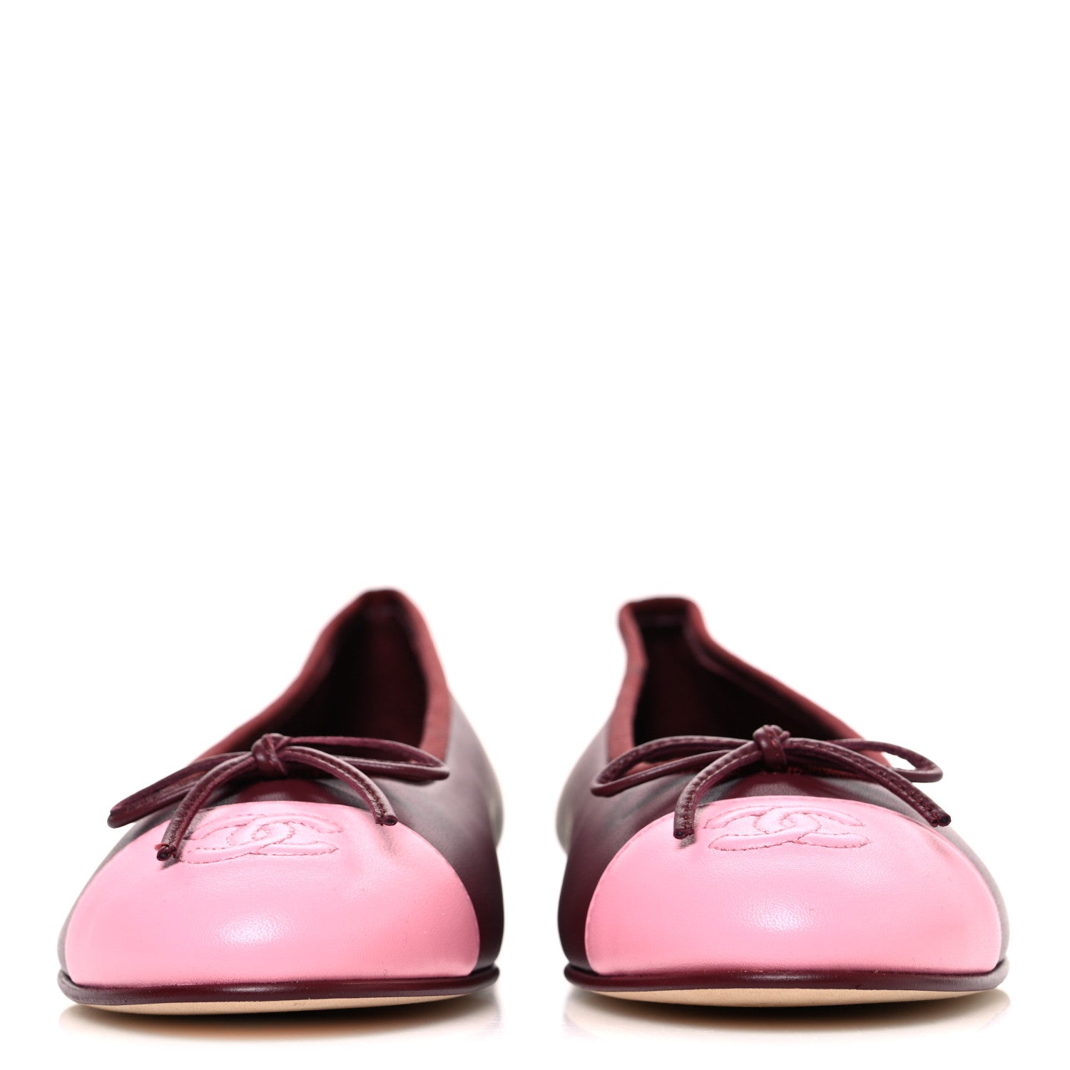 Chanel Lambskin Cap Toe CC Ballerina Flats 38.5 Burgundy Pink 3 of 11