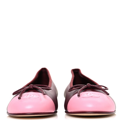 Chanel Lambskin Cap Toe CC Ballerina Flats 38.5 Burgundy Pink 3 of 11
