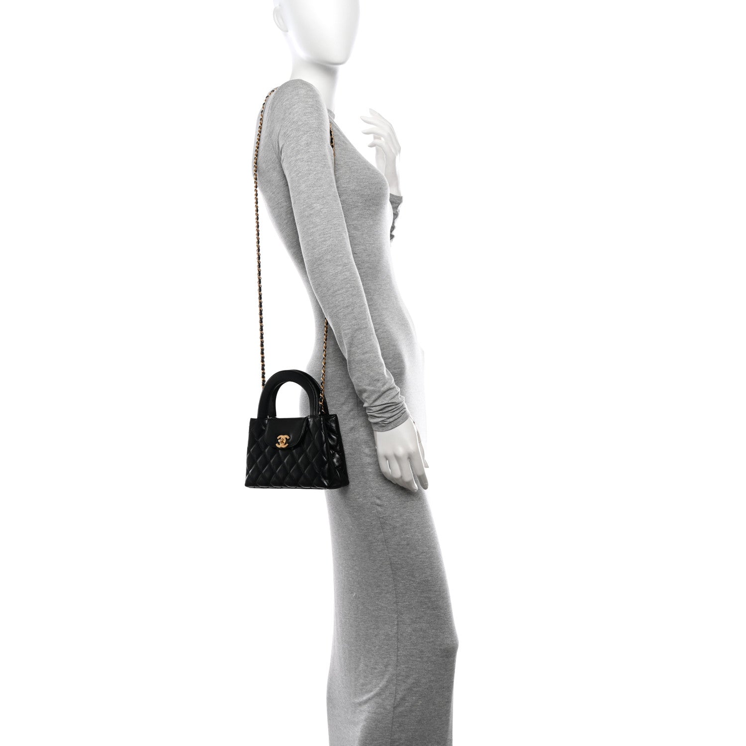 Chanel Shiny Aged Calfskin Quilted Nano Kelly Shopper Black 2 of 13