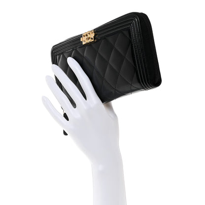 Chanel Patent Calfskin Quilted Boy L-Gusset Zip Wallet Black 2 of 9