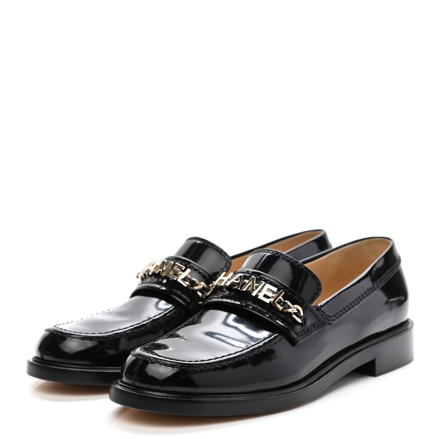 Chanel Shiny Calfskin Logo Loafers 39 Black 3 of 9