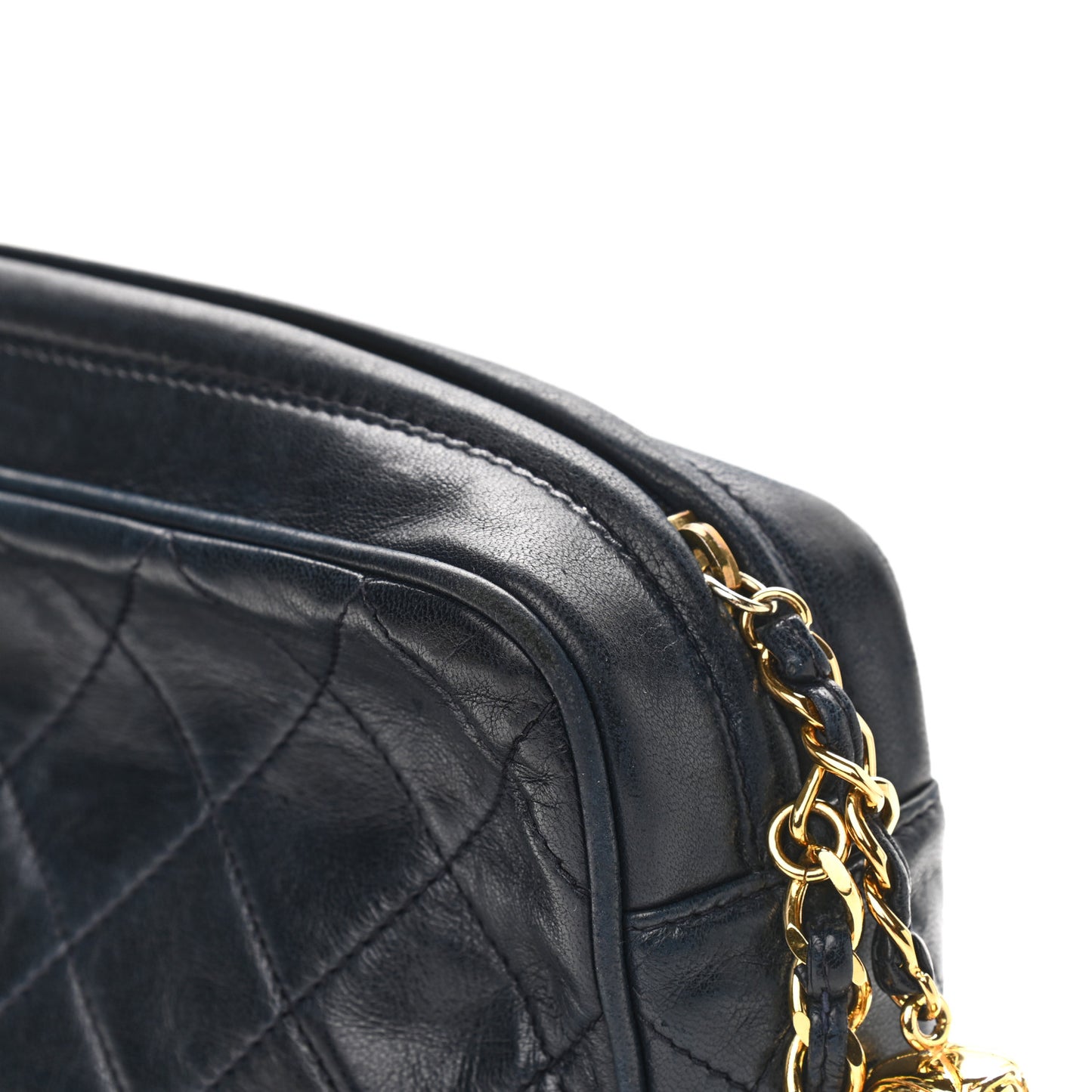 Lambskin Quilted CC Tassel Camera Case Navy