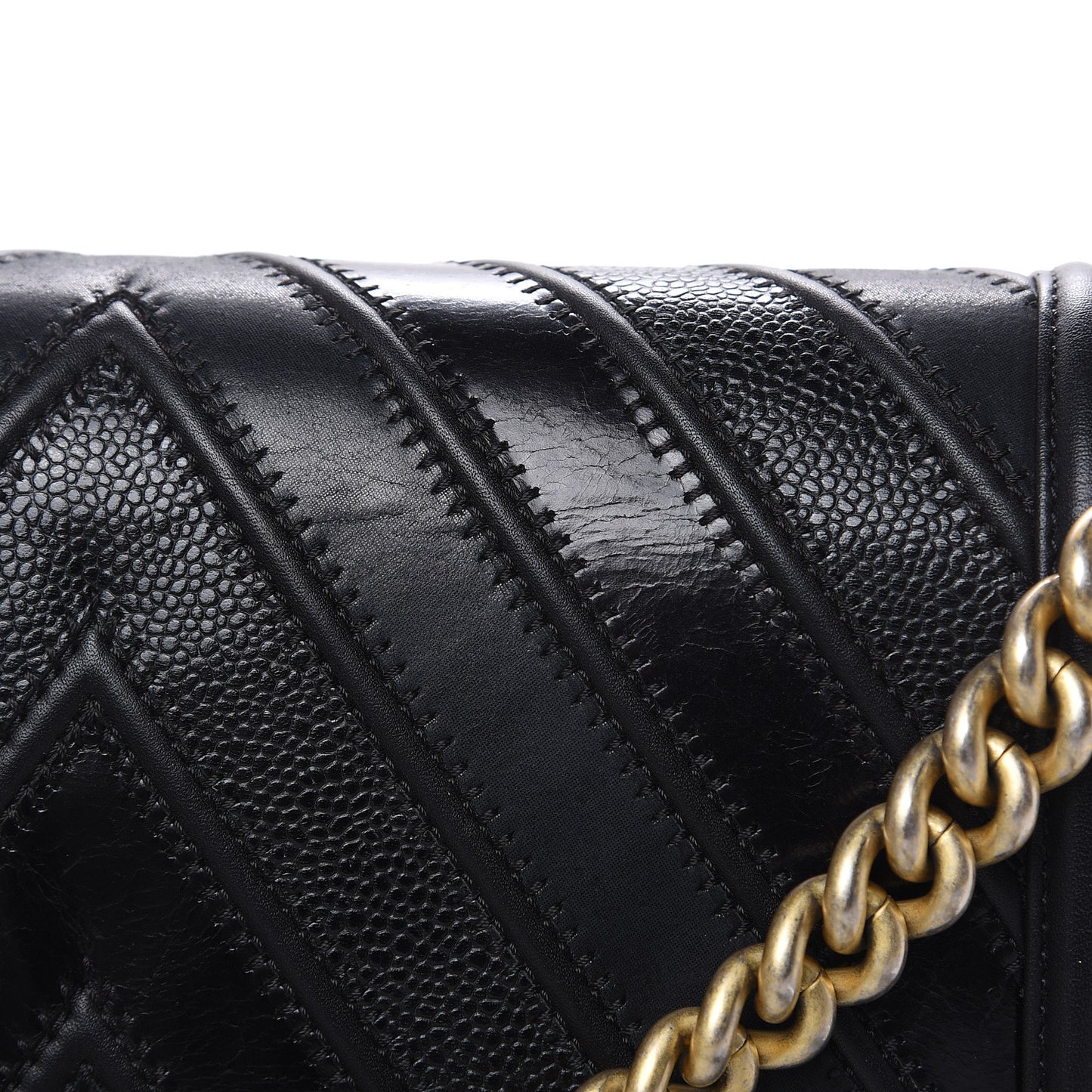 Calfskin Caviar Suede Chevron New Medium Boy Flap Black