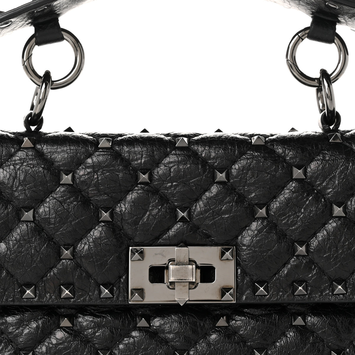 Valentino Garavani Craquele Nappa Small Rockstud Spike Shoulder Bag Black 7 of 9