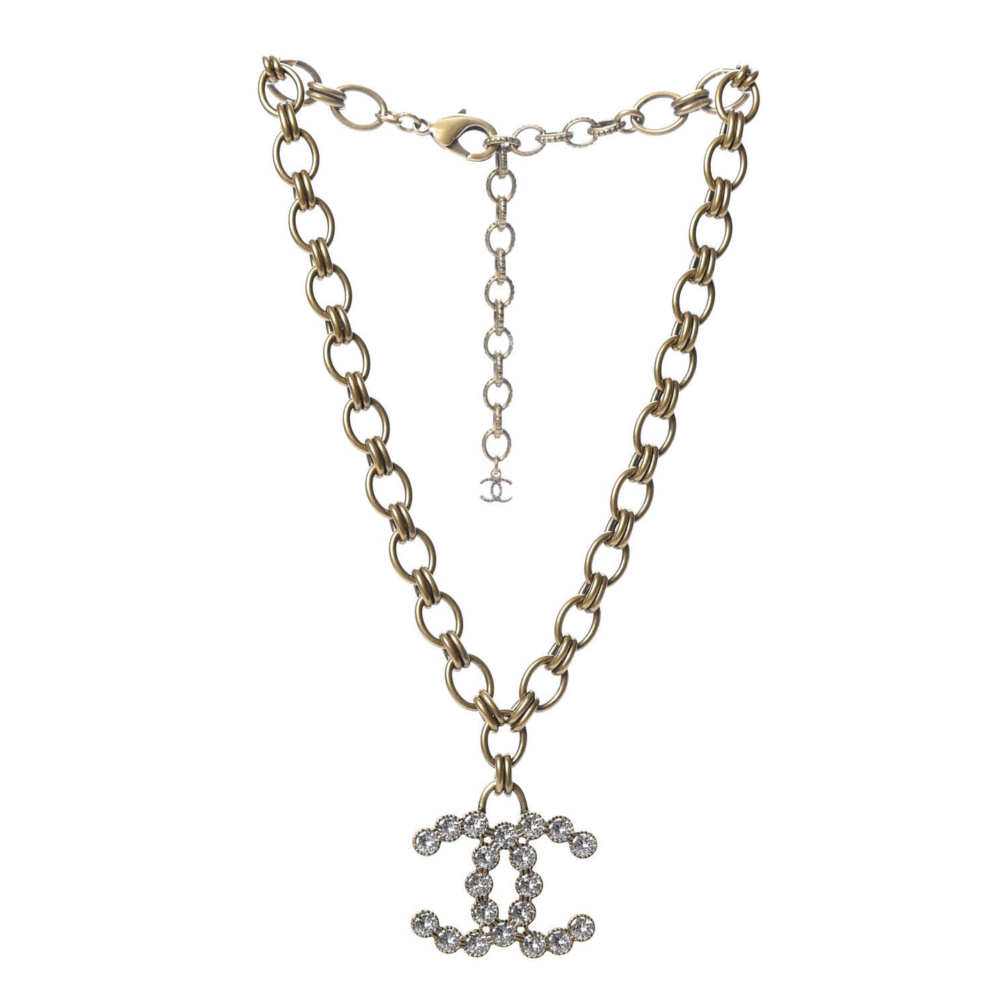Crystal Chain Link CC Necklace Gold