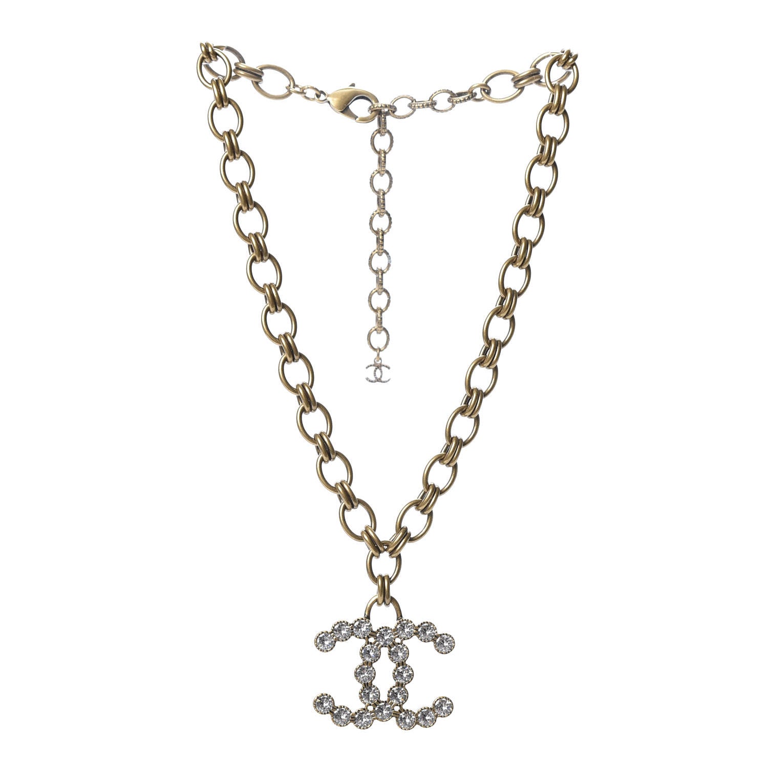 Chanel Crystal Chain Link CC Necklace Gold 2 of 4