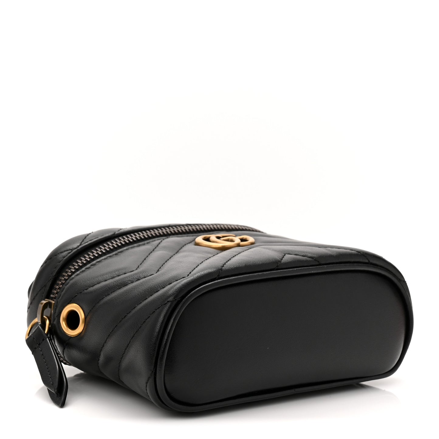 Calfskin Matelasse Chevron Mini GG Marmont Top Handle Bag Black