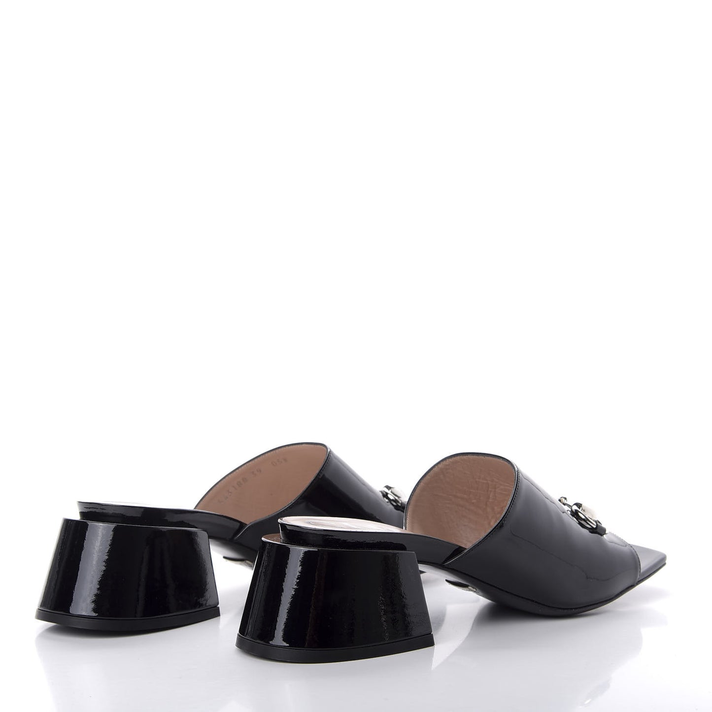 Patent Lexi Horsebit Mid-Heel Slide Sandals 39 Black