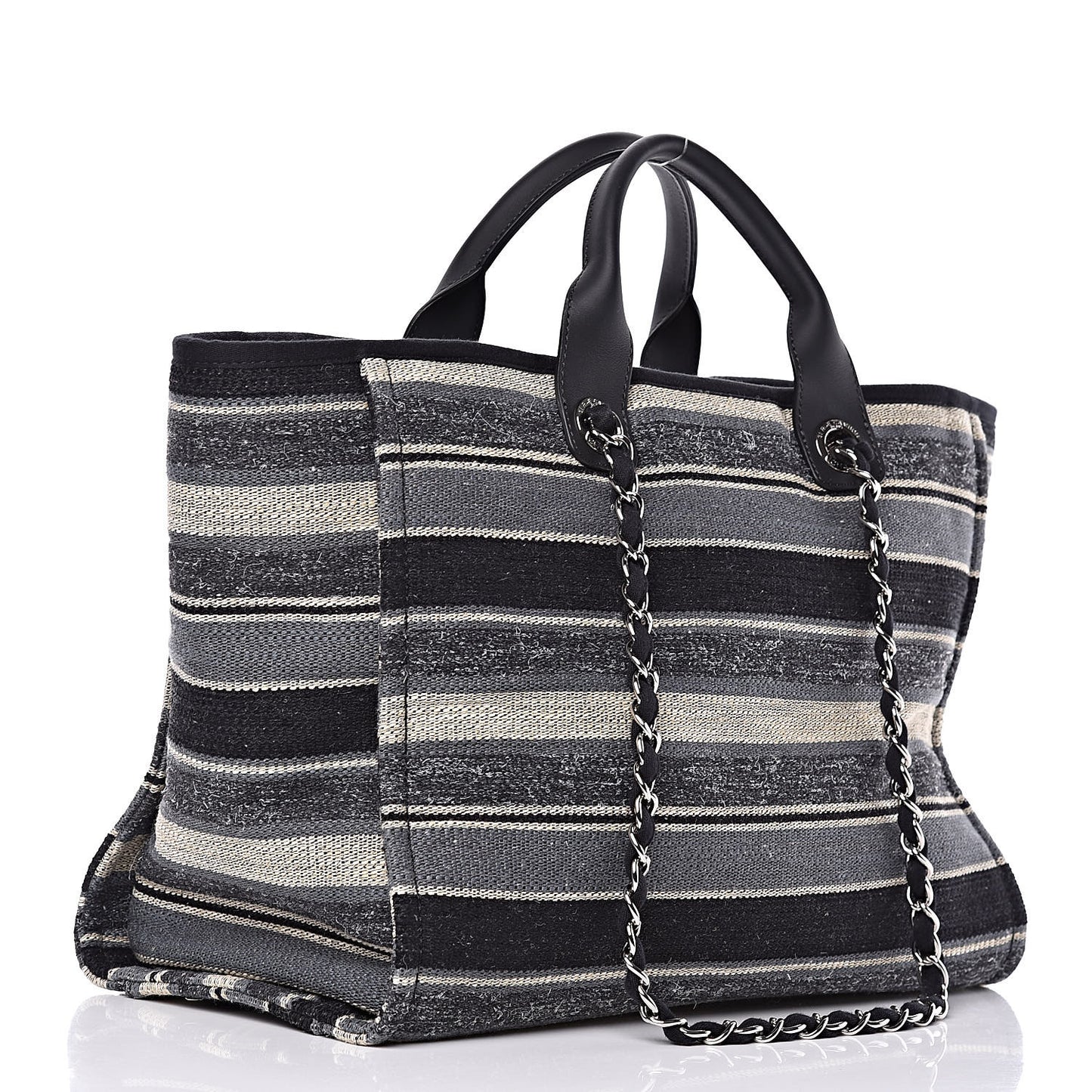Striped Canvas Medium Deauville Tote Black