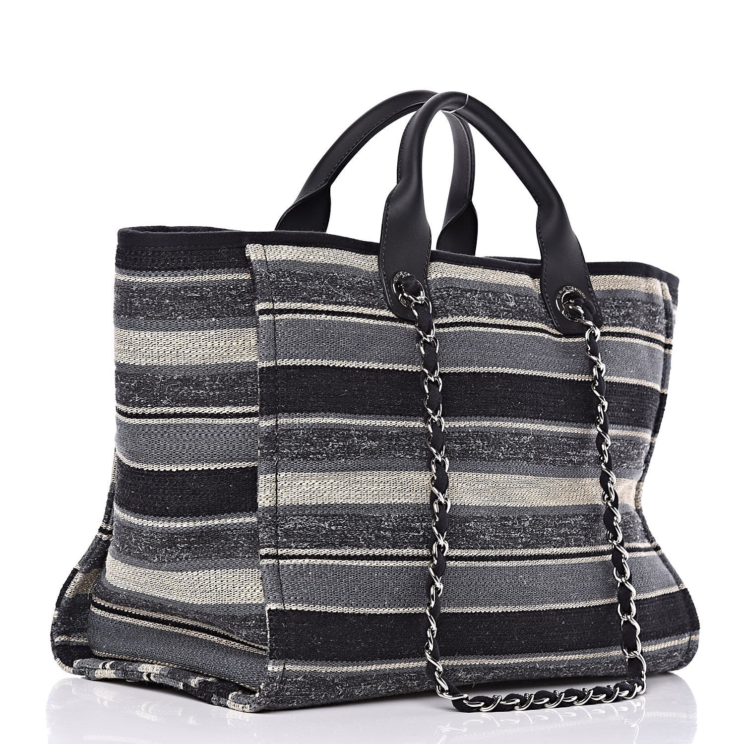 Chanel Striped Canvas Medium Deauville Tote Black 3 of 9