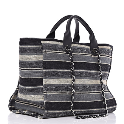 Chanel Striped Canvas Medium Deauville Tote Black 3 of 9