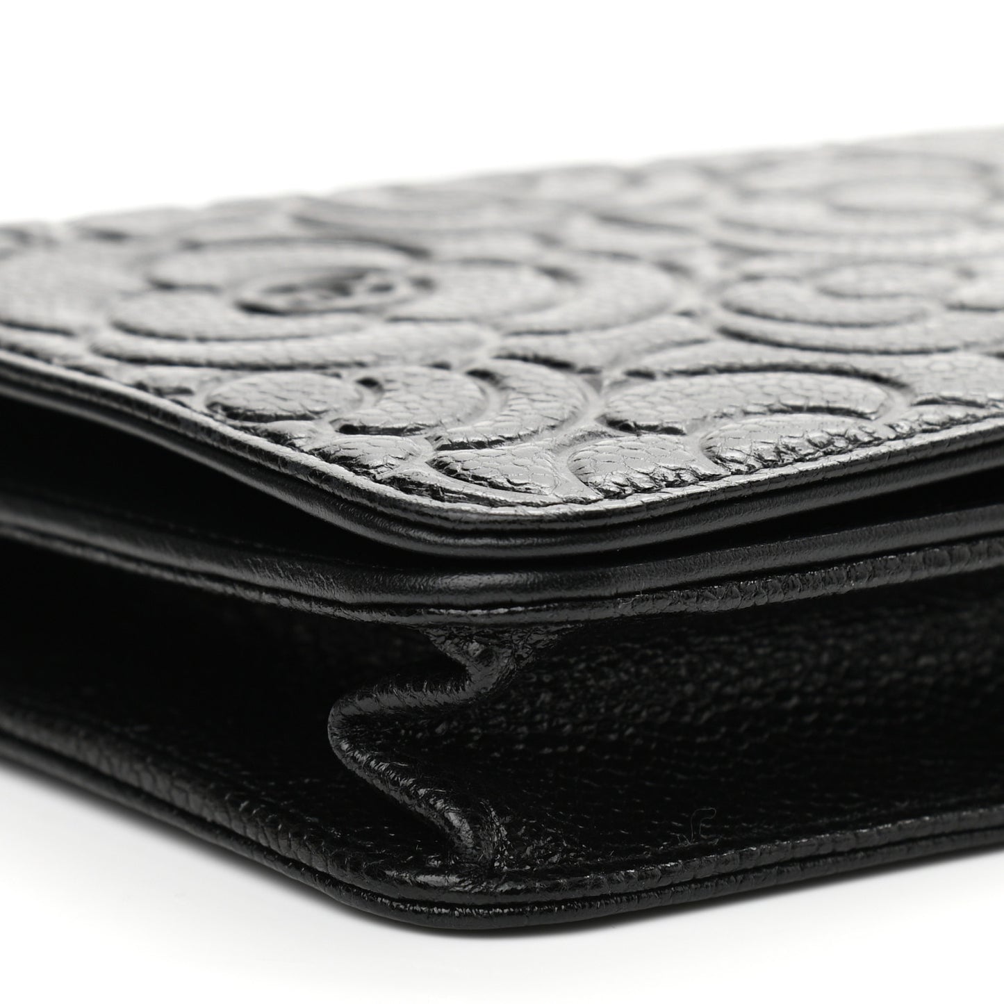 Caviar Camellia Embossed Wallet On Chain WOC Black