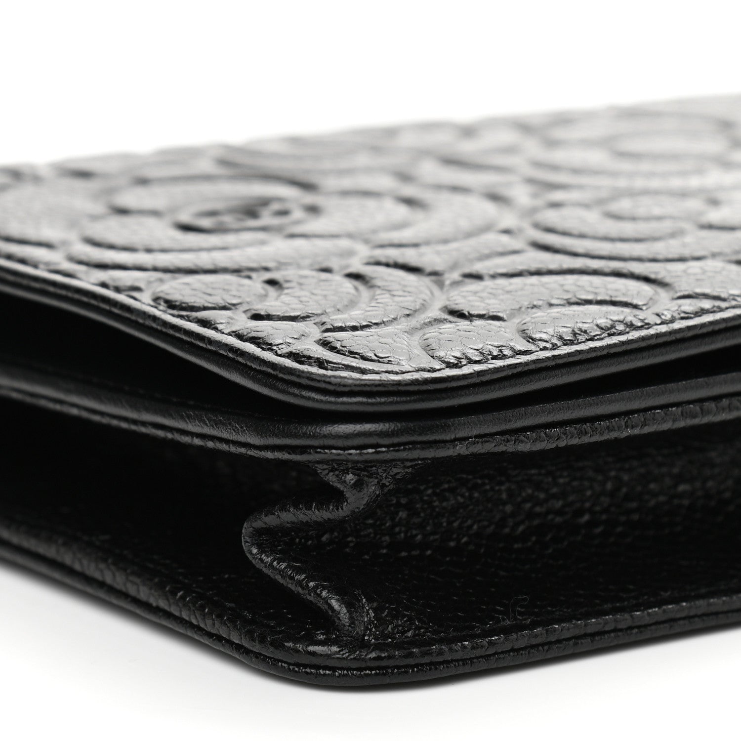 Chanel Caviar Camellia Embossed Wallet On Chain WOC Black 10 of 11